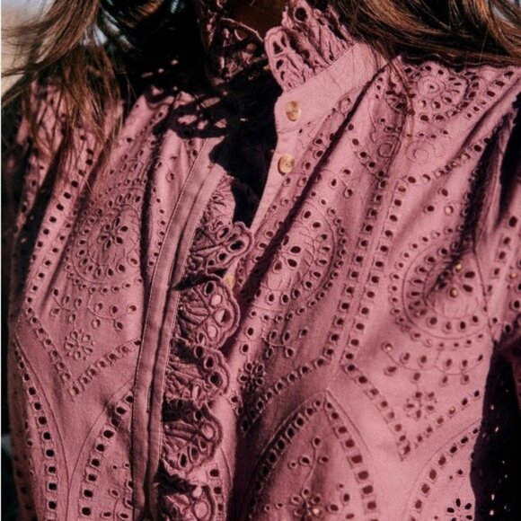 Sezane Chlo Ruffle Button Front Shirt Wisteria Purple Size 34 French US 2 Top - Picture 2 of 14